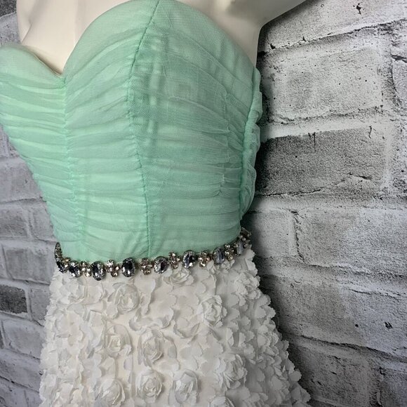 Vintage Y2k Babydoll Sheer Mint Corset Rhinestone Strapless Mini Dress - Picture 6 of 16